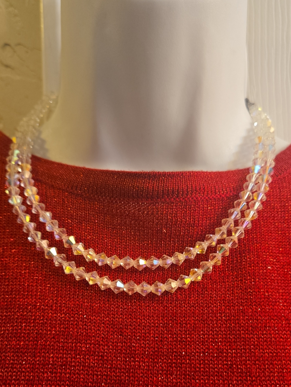 Vintage 1950's Aurora Crystal Double-Strand Necklace - Clear